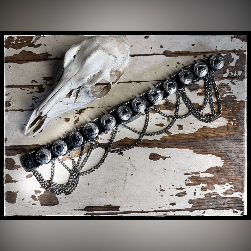 Vintage 70’s Concho Black Leather Chains Belt